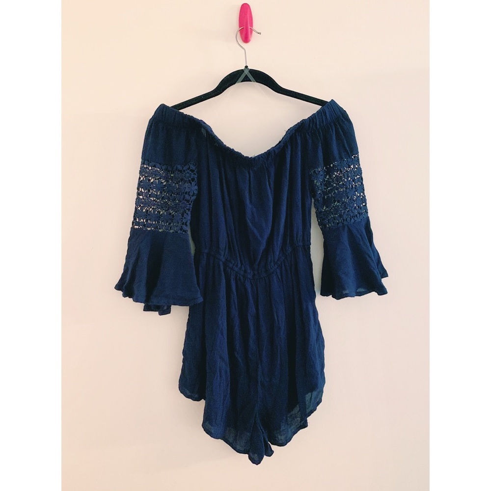✨ Navy Blue Boho Off-Shoulder Romper ✨